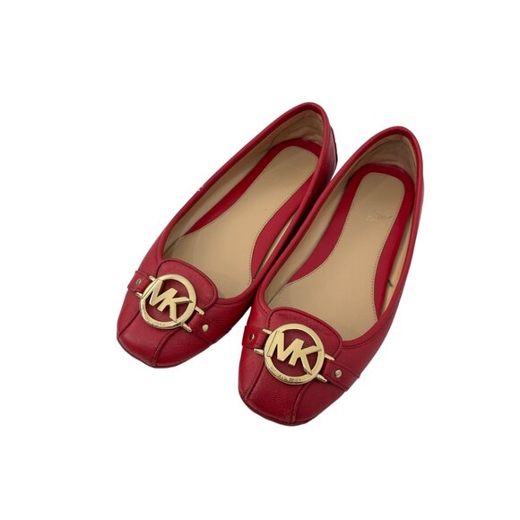 Michael Kors Women Red Leather Gold Logo Slip On Flats Shoes Size 6 - Picture 9 of 14